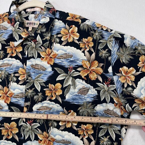 Vintage Campia Moda Shirt Men XXL Black Hawaiian Boat Ocean Cotton Aloha Floral - Picture 7 of 11